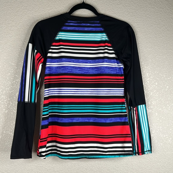Summer Striped Long Sleeve Travel Vacation Light Padding Swim Top Size Large - Picture 3 of 5